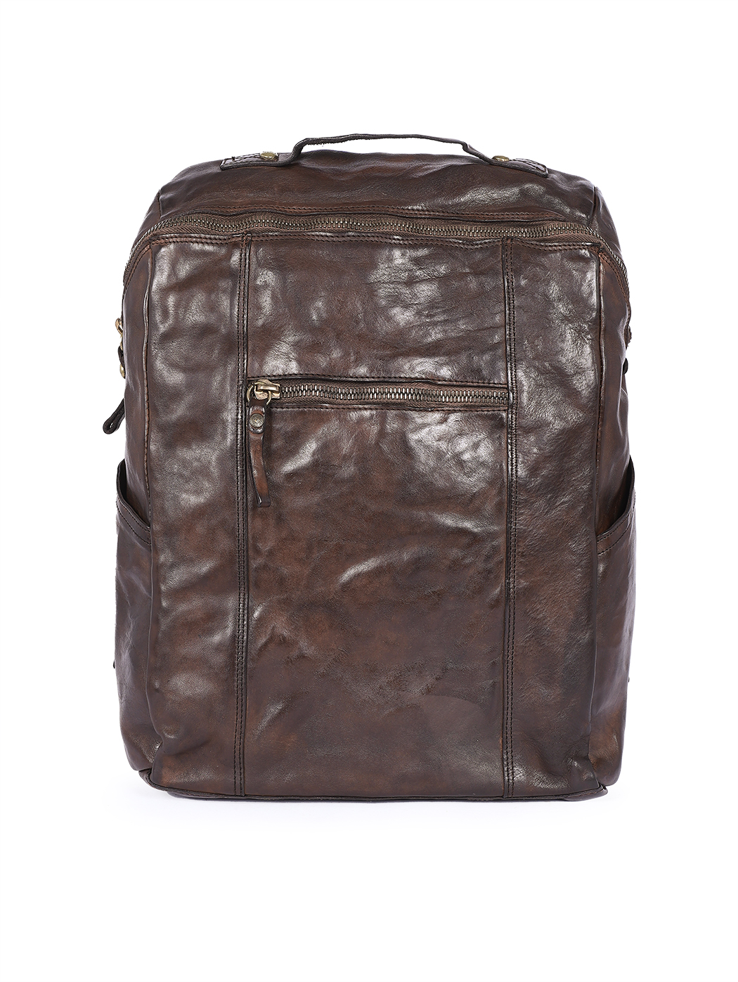Backpack Vintage Grained Leather Sambuco Dark Brown