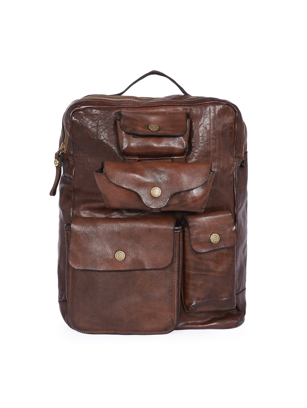Дизайнерский рюкзак из мытой кожи темно коричневый