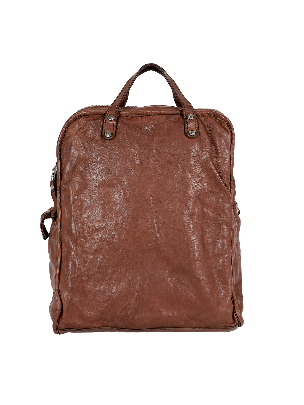 Tall Daypack Cowhide U-zip Backpack ABETE Dark Brown