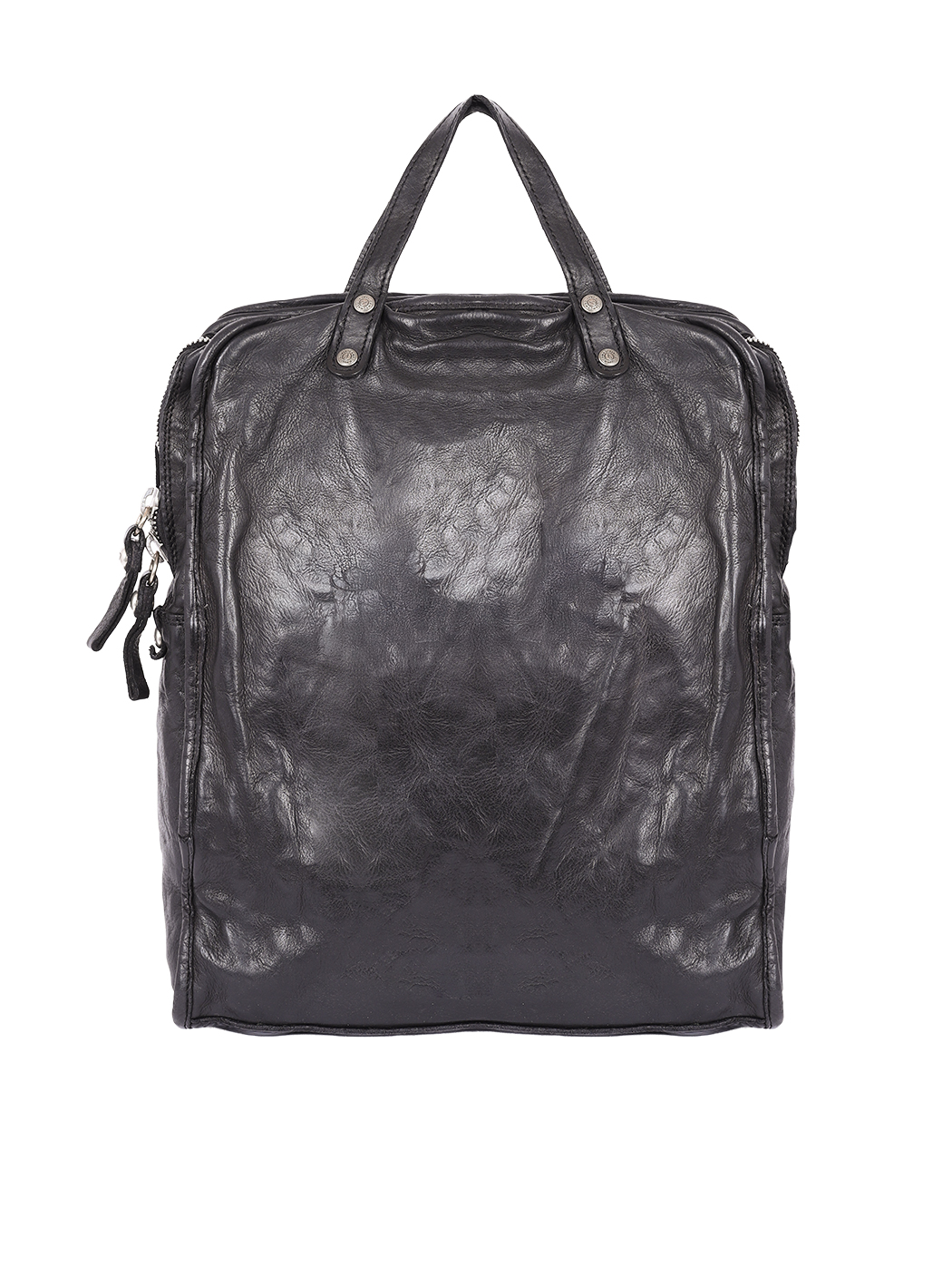 Tall Daypack Cowhide U-zip Backpack ABETE Black