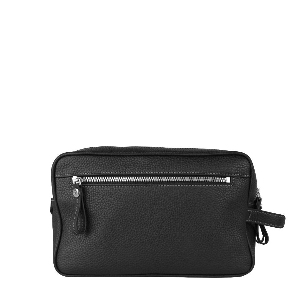 Leatherology Double Zip Toiletry Bag - Italian Leather - Ebony (Black)