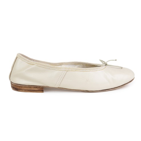 Porselli Handmade Ballet Flat Shoes - Bone Double Heel