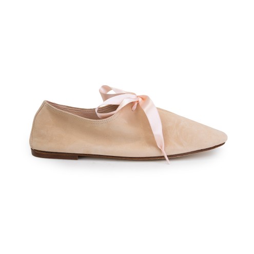 Lace-up Ballet Flat - Nude Suede 