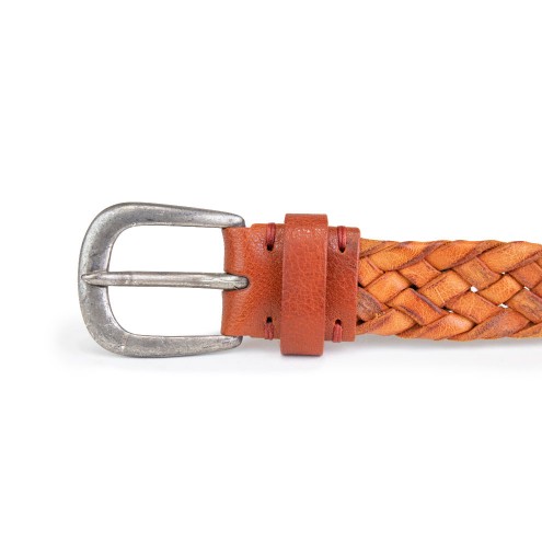 Rustic Woven Leather Belt Orange