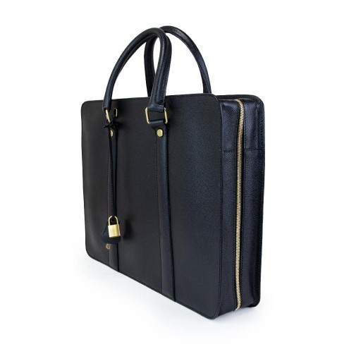 Top Handle Saffiano-type Leather Briefcase Camel