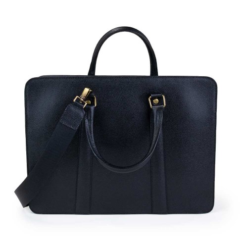 Top Handle Saffiano-type Leather Briefcase Camel
