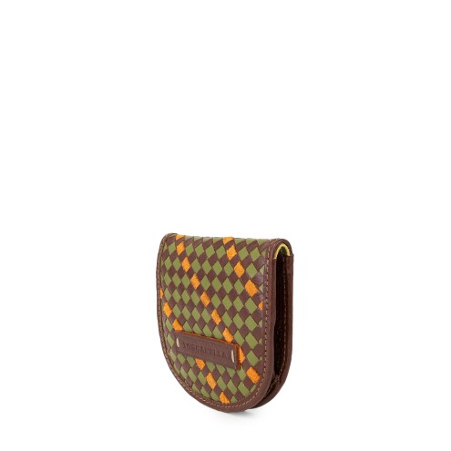 Leather Coin Holder Woven "intrecciato" Black