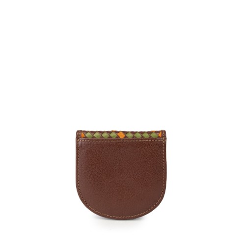 Leather Coin Holder Woven "intrecciato" Black