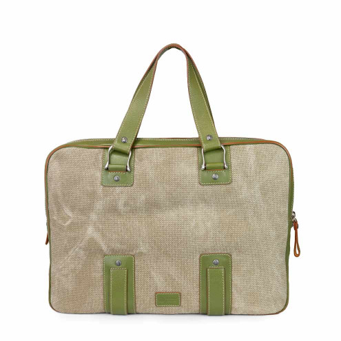 Laptop Leather and Canvas Briefcase Olive green