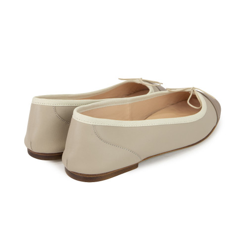 Ballet Flats - Beige Nappa with Taupe Round Toe 
