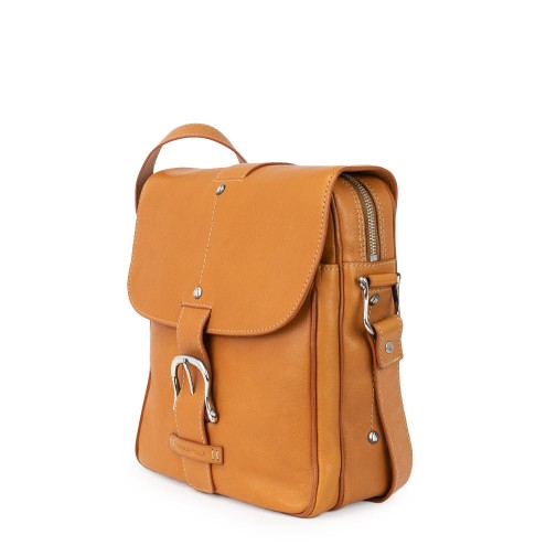 Flap with Buckle Leather Messenger Bag Tobacco