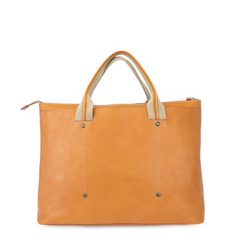 Work Tote Bag Leather and Canvas Tobacco