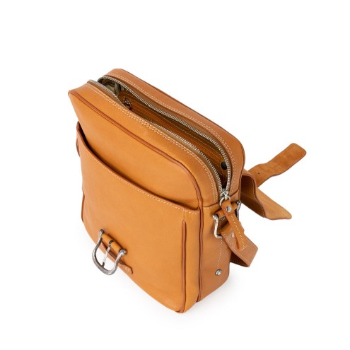 Flap with Buckle Leather Messenger Bag Tobacco