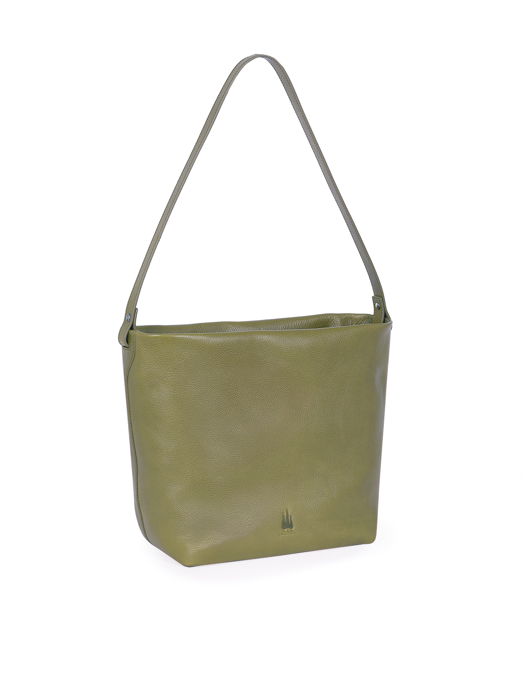 Medium Structured Leather Shoulder Tote Olive 