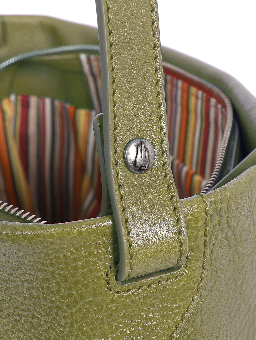 Medium Structured Leather Shoulder Tote Olive 