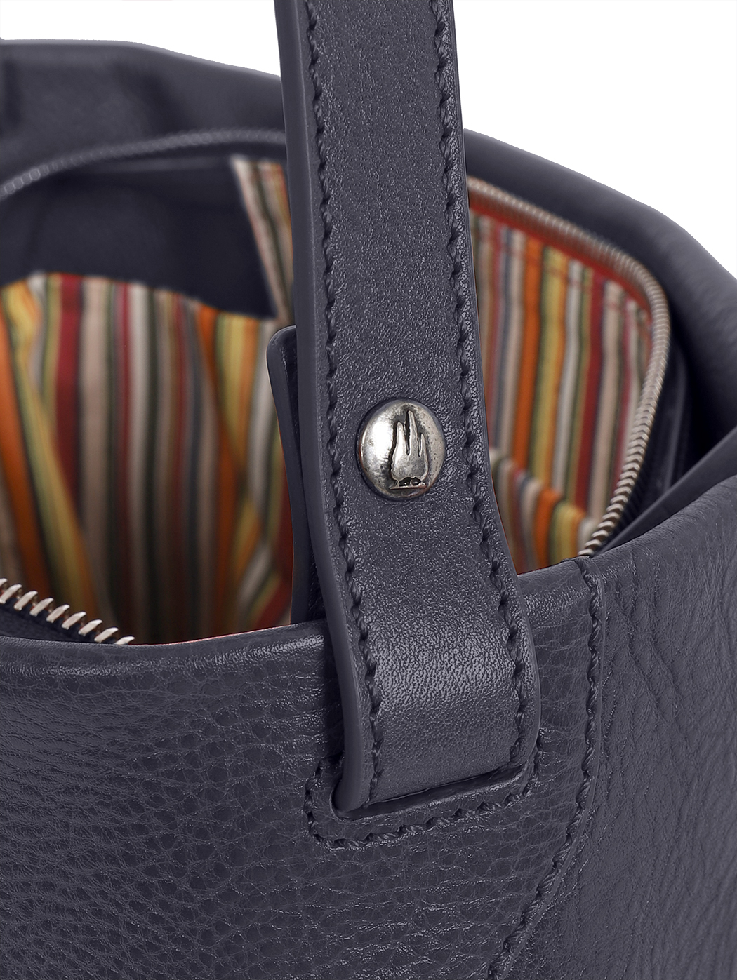 Medium Structured Leather Shoulder Tote Blue