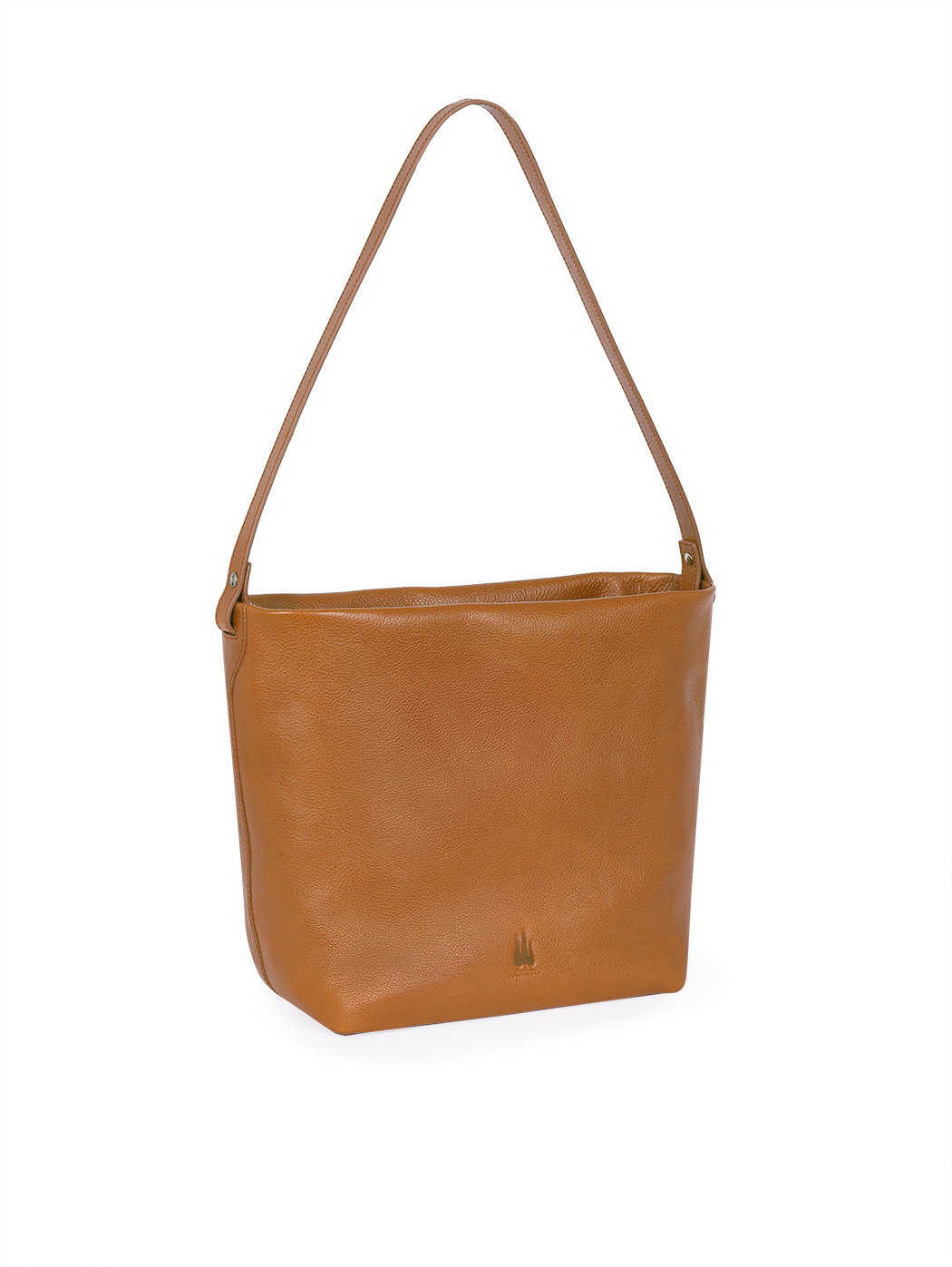 Medium Structured Leather Shoulder Tote Tobacco