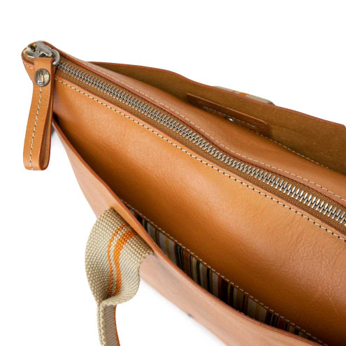 Work Tote Bag Leather and Canvas Tobacco