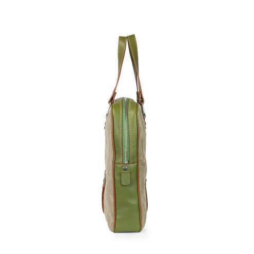 Laptop Leather and Canvas Briefcase Olive green