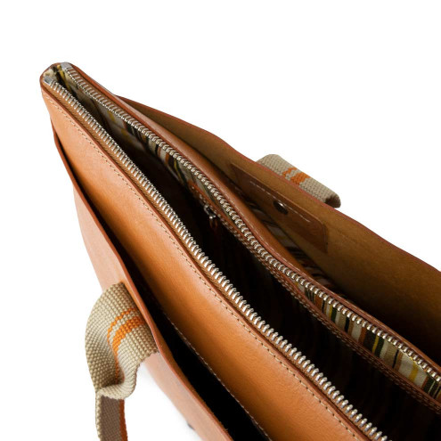 Work Tote Bag Leather and Canvas Tobacco