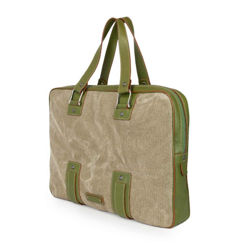 Laptop Leather and Canvas Briefcase Olive green
