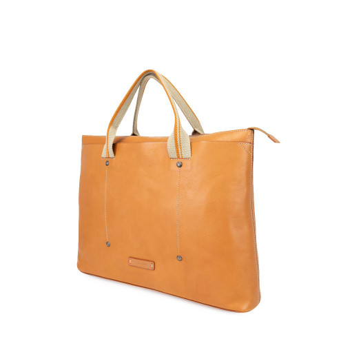 Work Tote Bag Leather and Canvas Tobacco