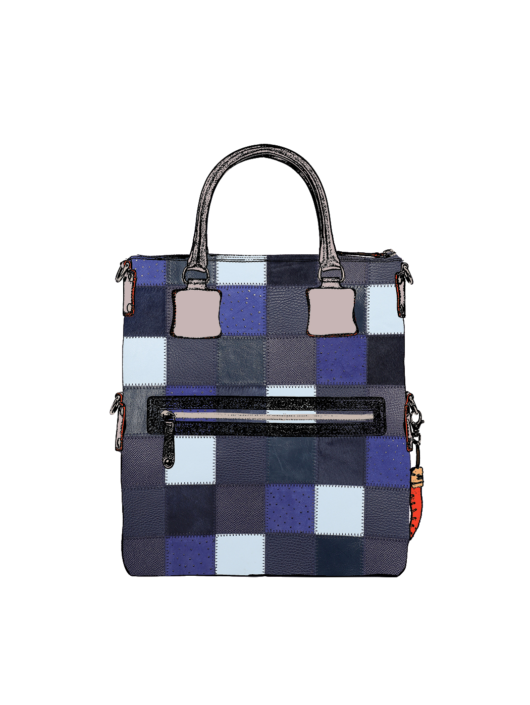 Large Tote Convertible Bag Navy blue - Fortunata Patchwork