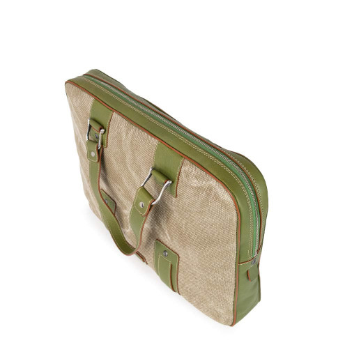 Laptop Leather and Canvas Briefcase Olive green