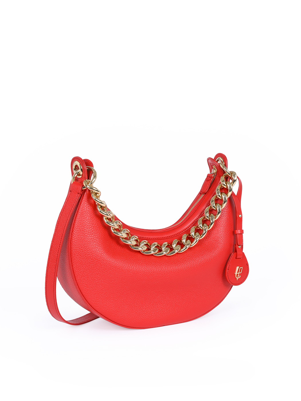 Crescent Hobo Shoulder Chain Bag Clara Rose Red