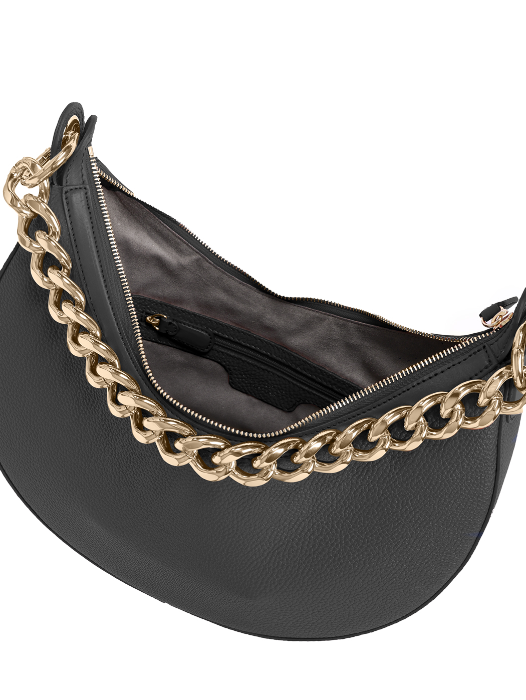 Crescent Hobo Shoulder Chain Bag Clara Jet Black