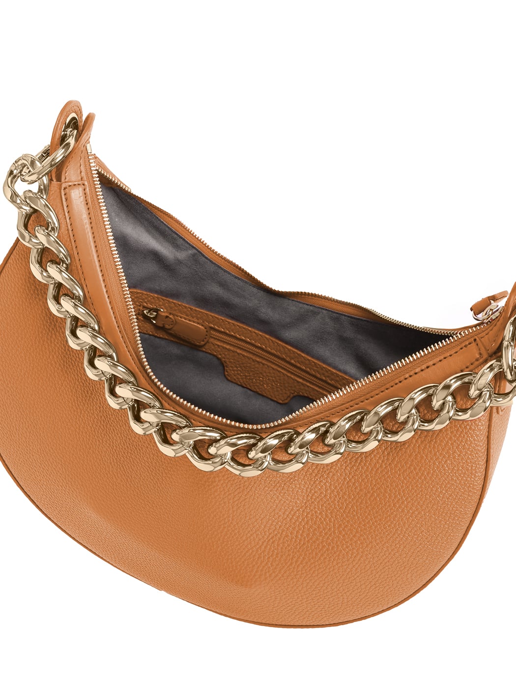 Crescent Hobo Shoulder Chain Bag Clara Tobacco Brown