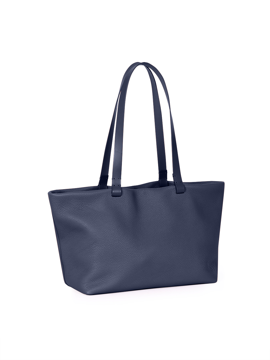 East-West Slouchy Leather Tote Bag Emilia Navy Blue