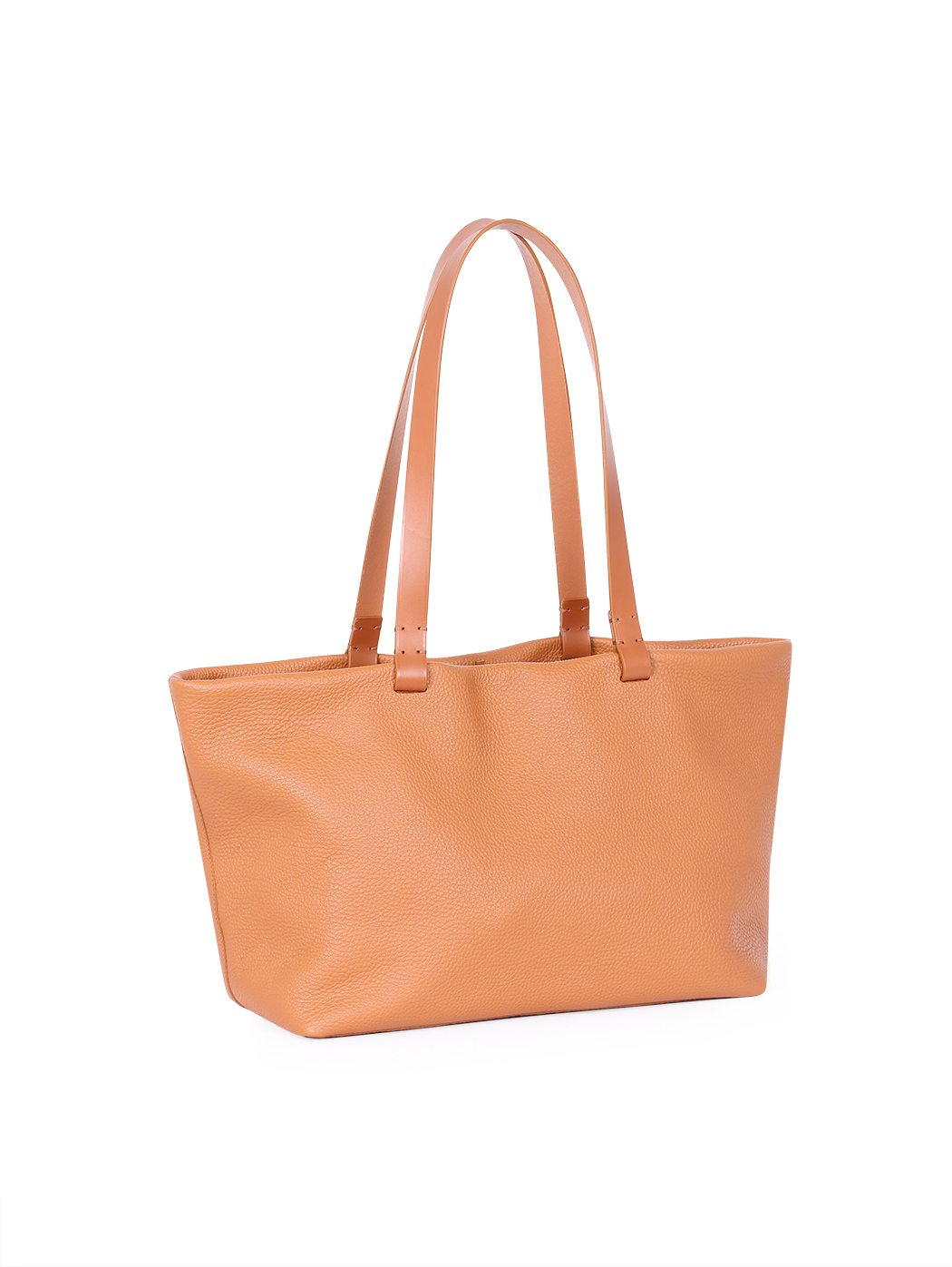 East-West Slouchy Leather Tote Bag Emilia Tobacco Brown