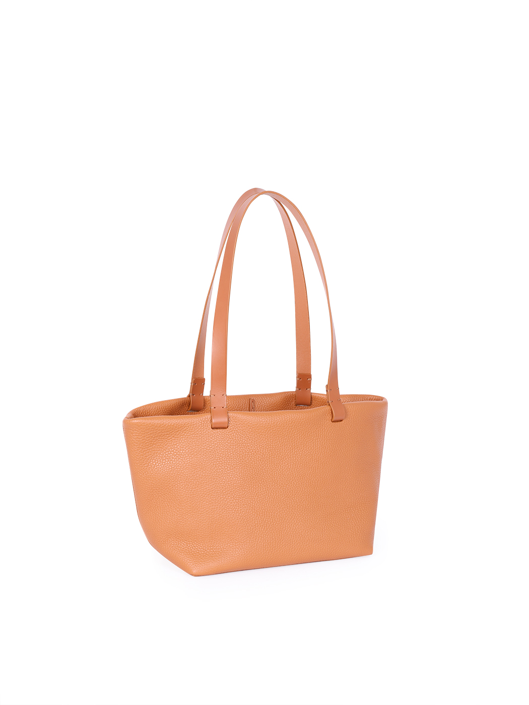 Small Double Handle Leather Tote Bag Cinzia Tobacco Brown