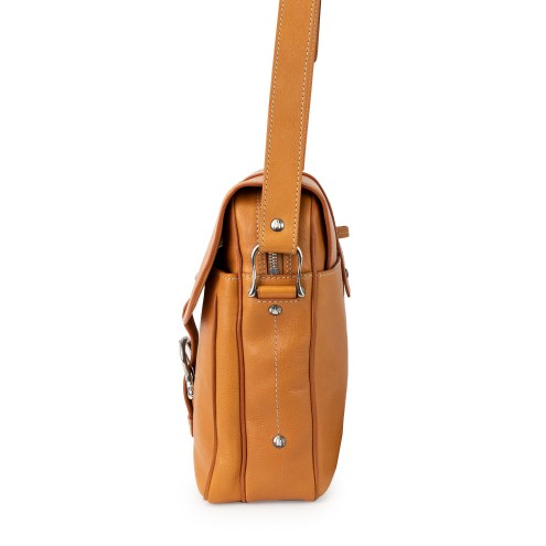 Flap with Buckle Leather Messenger Bag Tobacco