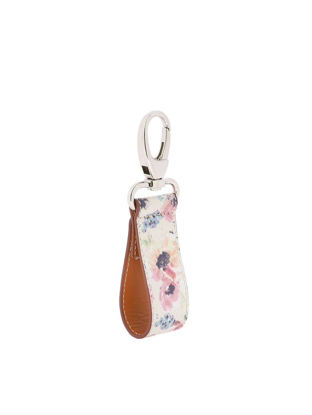 Key Lanyard in Floral Leather - Tobacco