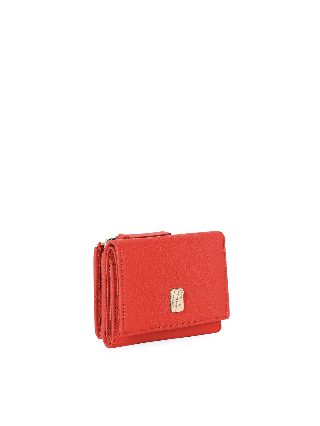 Compact Embossed Trifold Leather Wallet Rose Red