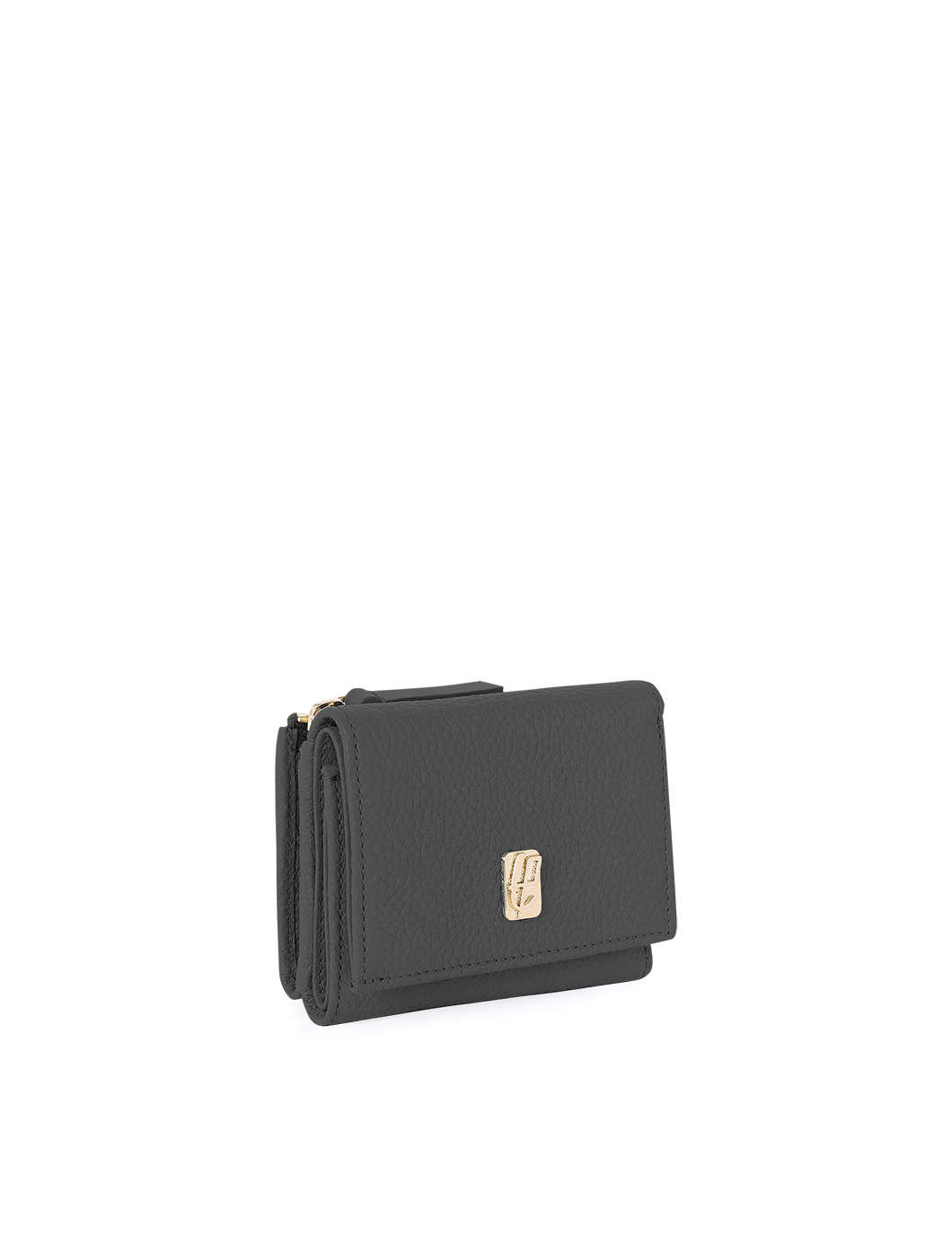 Compact Embossed Trifold Leather Wallet Jet Black