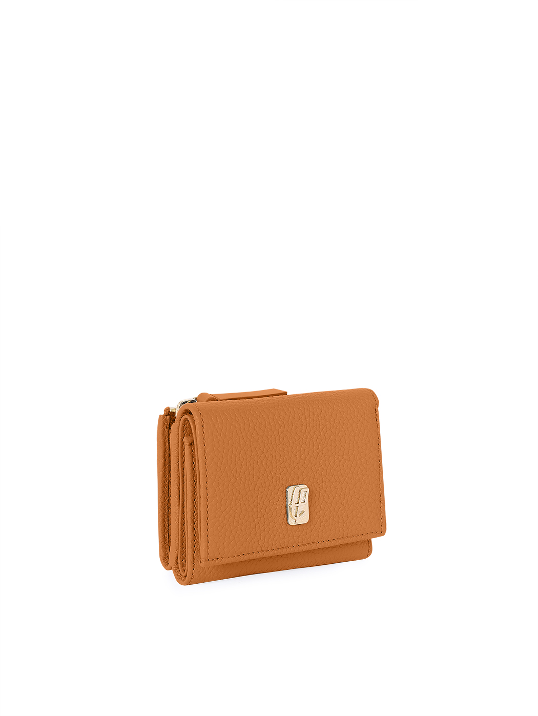 Compact Embossed Trifold Leather Wallet Tobacco Brown