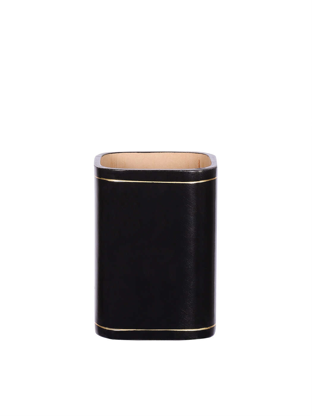 Desk Pen Holder Cup Leather Black
