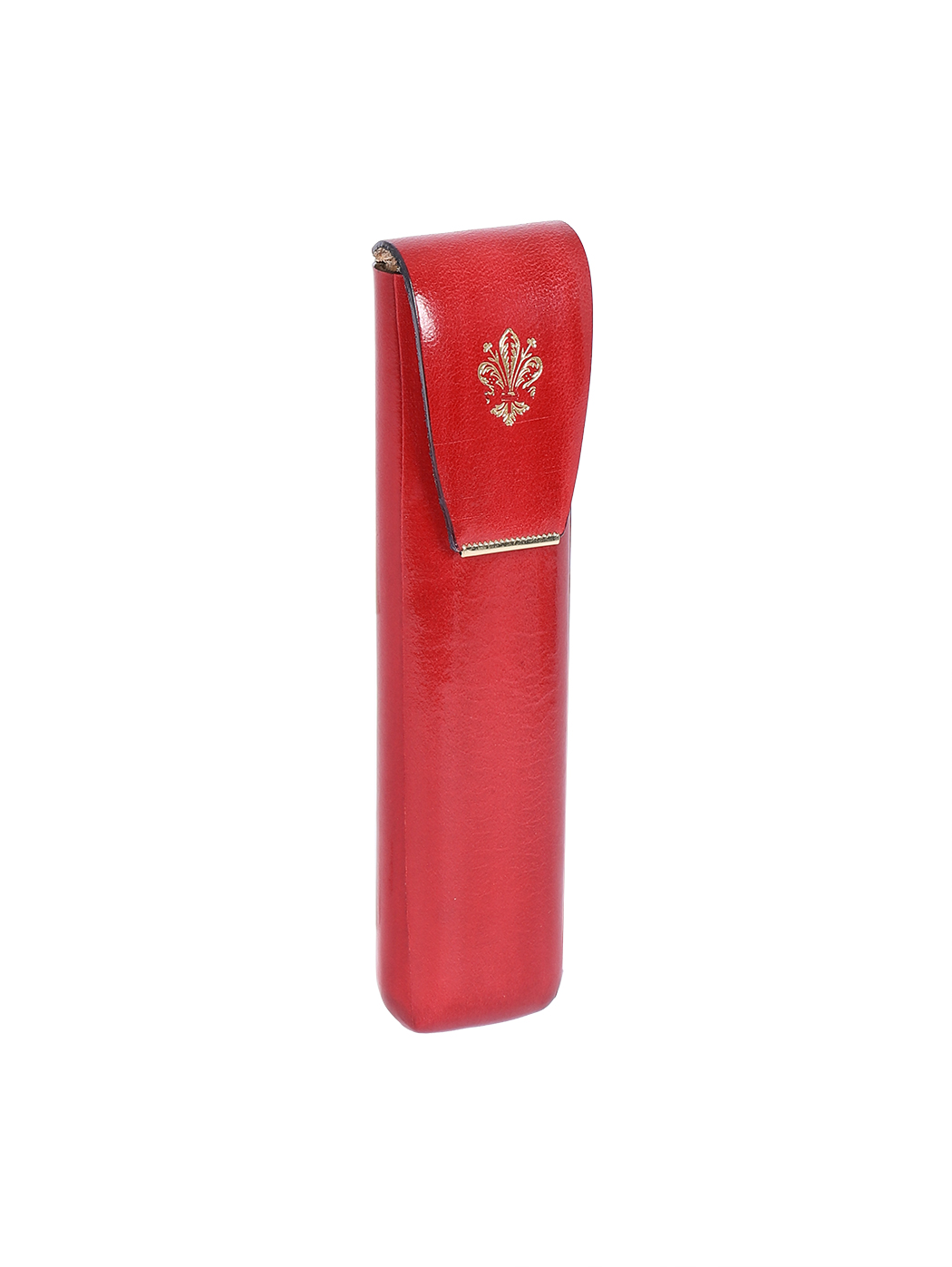 Porta penne in cuoio con bottone Rosso