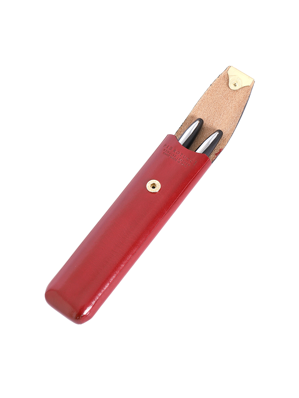 Porta penne in cuoio con bottone Rosso