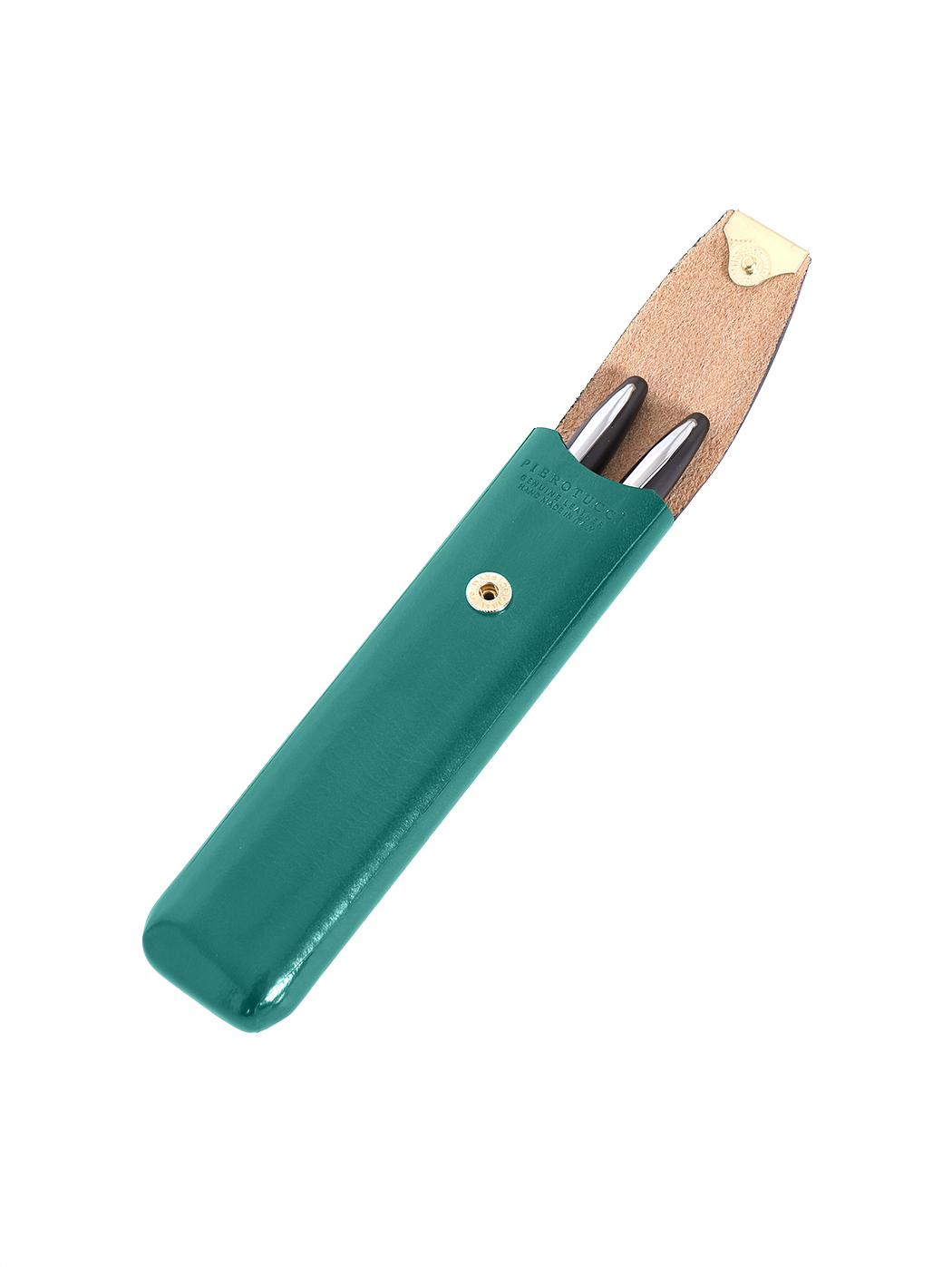 Porta penne in cuoio con bottone Verde