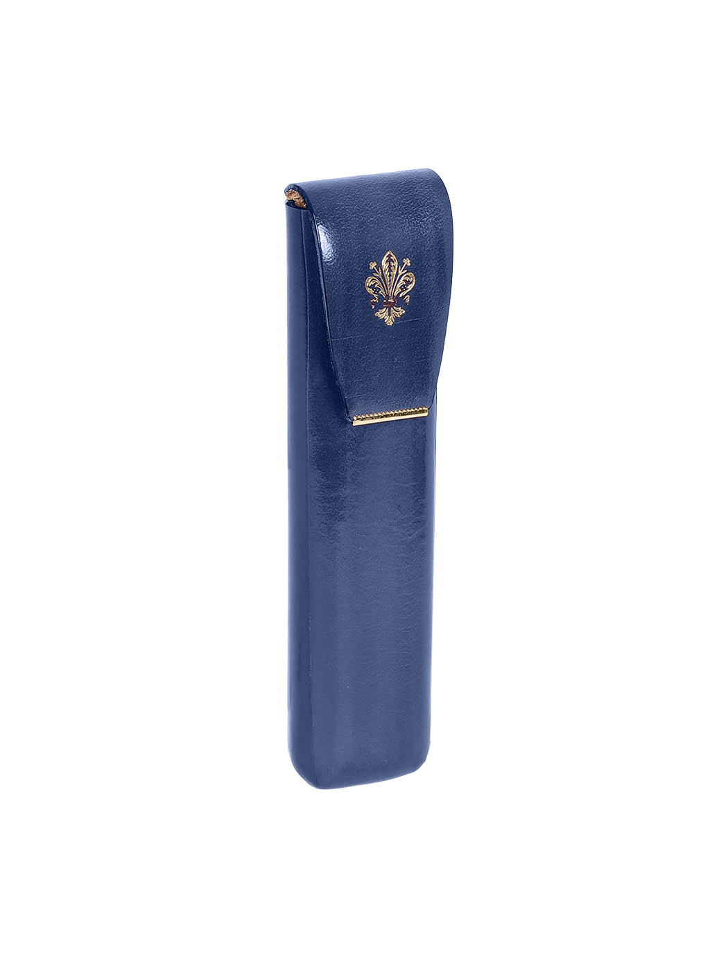 Porta penne in cuoio con bottone Blu