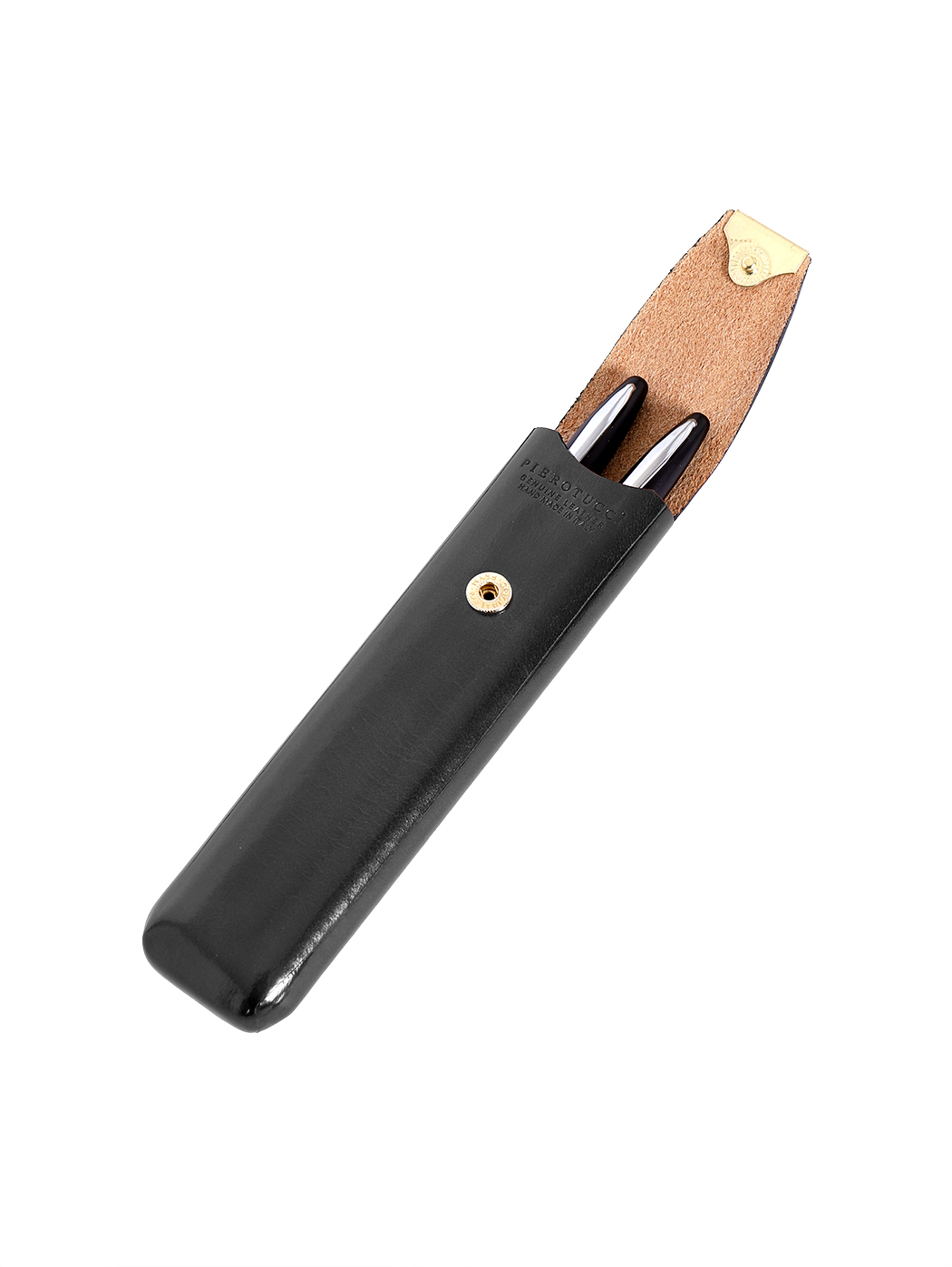 Porta penne in cuoio con bottone Nero