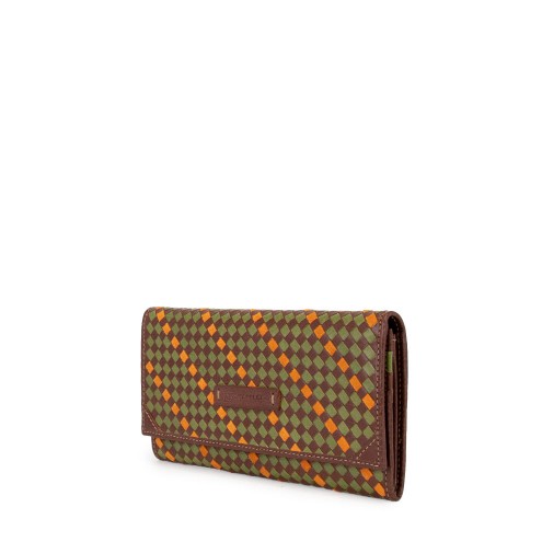 Hand Held Woven Intrecciato Leather Wallet Dark Brown