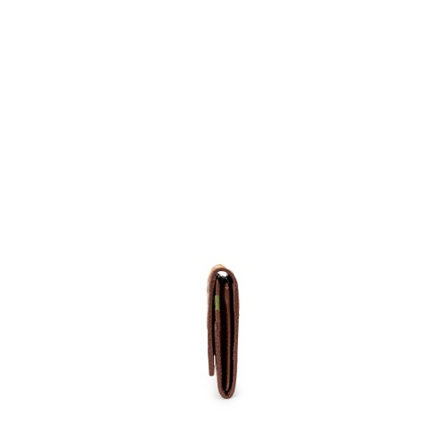 Hand Held Woven Intrecciato Leather Wallet Dark Brown