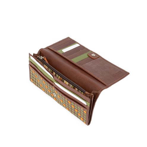 Hand Held Woven Intrecciato Leather Wallet Dark Brown