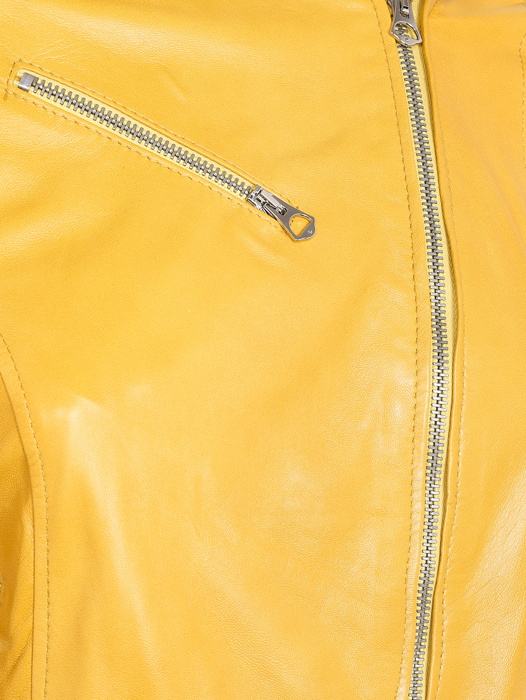 Yellow leather biker jacket with belt 