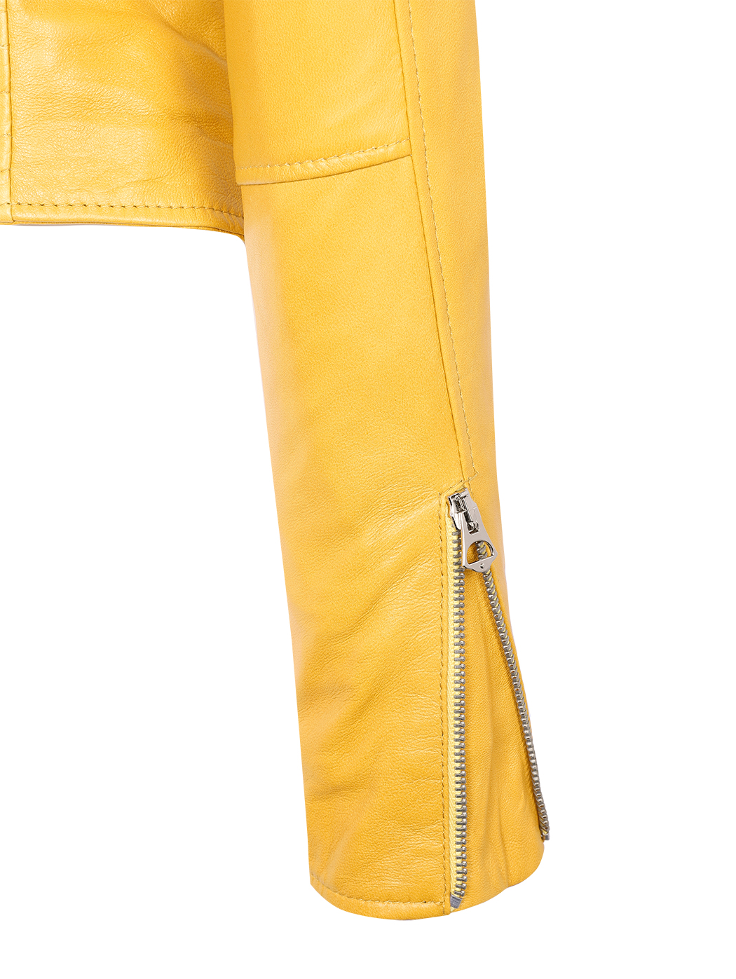 Yellow leather biker jacket with belt 